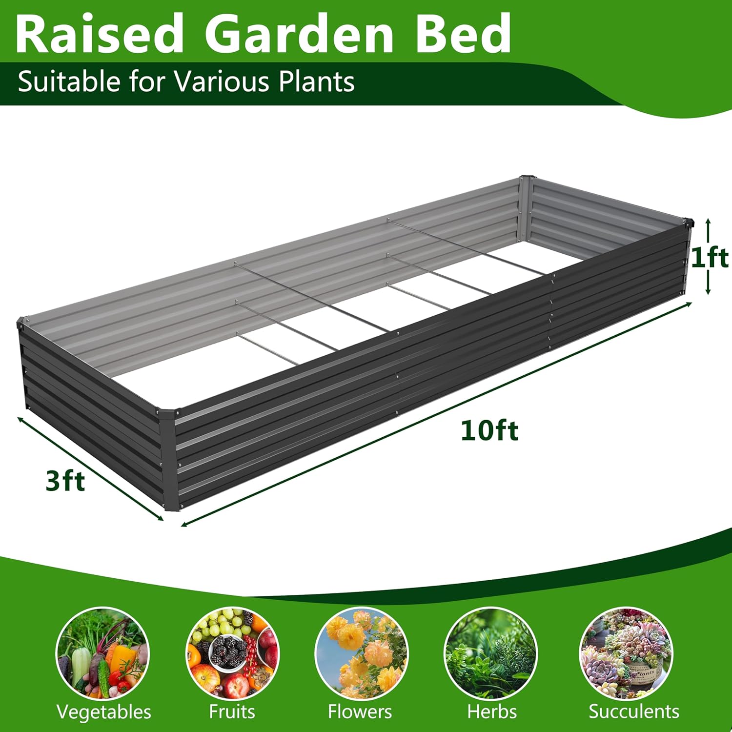 2PCS 10x3x1ft Galvanized Raise - Planter Raised Metal 评论和价格