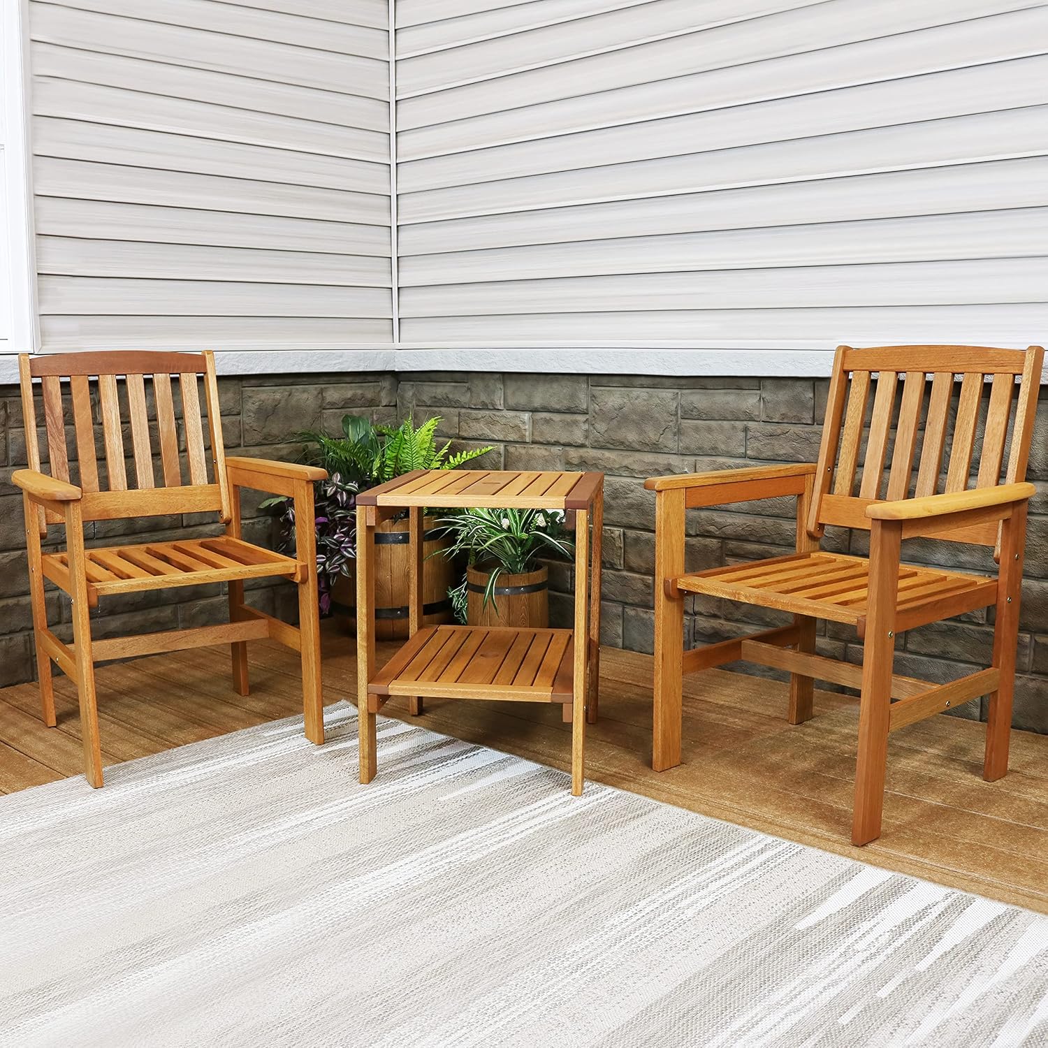 3-Piece Wood Patio Set 2 Chair - Outdoor Furniture Oil 评论和价格
