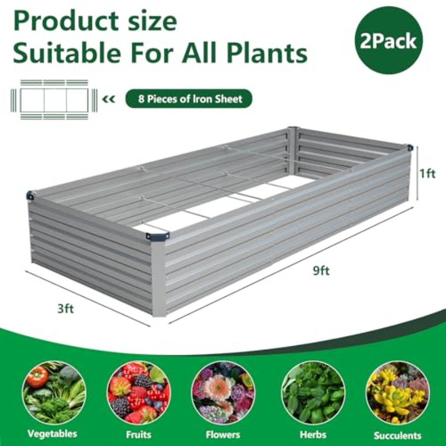 2 Pack 9x3x1FT Galvanized Rais - Planter Raised Metal 评论和价格